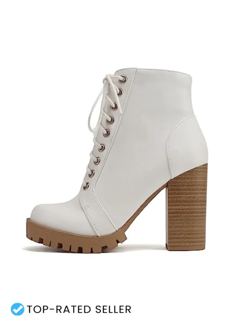 Fashion Lace Up Military Inspired Ankle Boot with Stacked Heel and Side Zipper